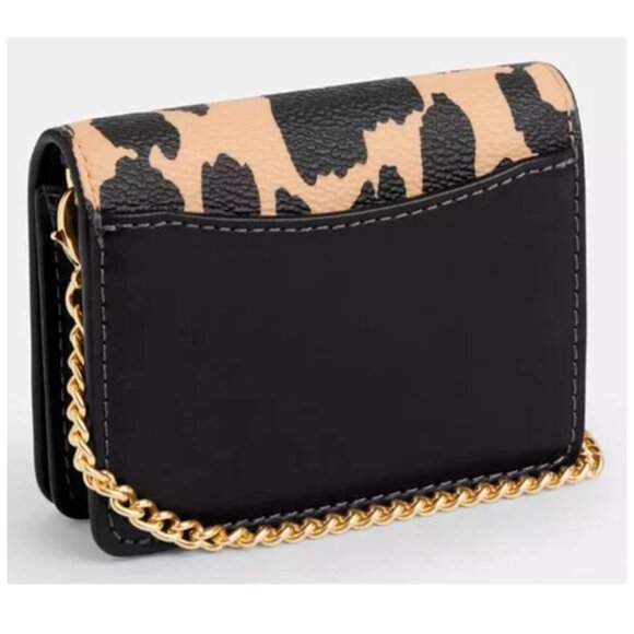 S Coach Mini Wallet Leopard Animal Print Gold Chain CX151 Cheetah Leopardo $150 - Picture 2 of 7